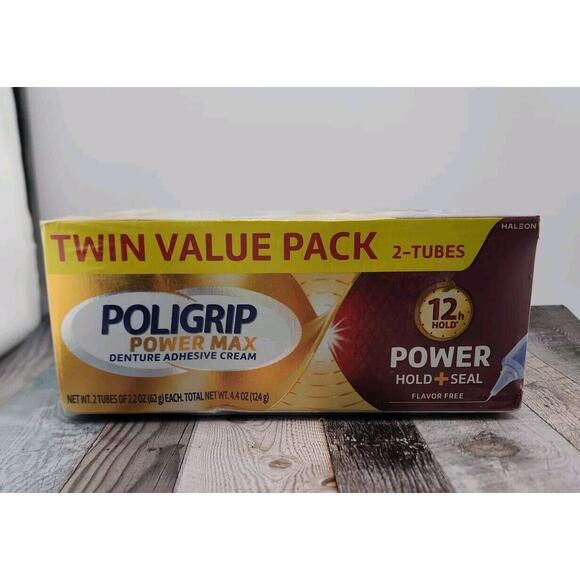 Poligrip Power Max Power Hold plus Seal Denture Adhesive Cream 2.2 Oz - 6 Tubes - Picture 1 of 4